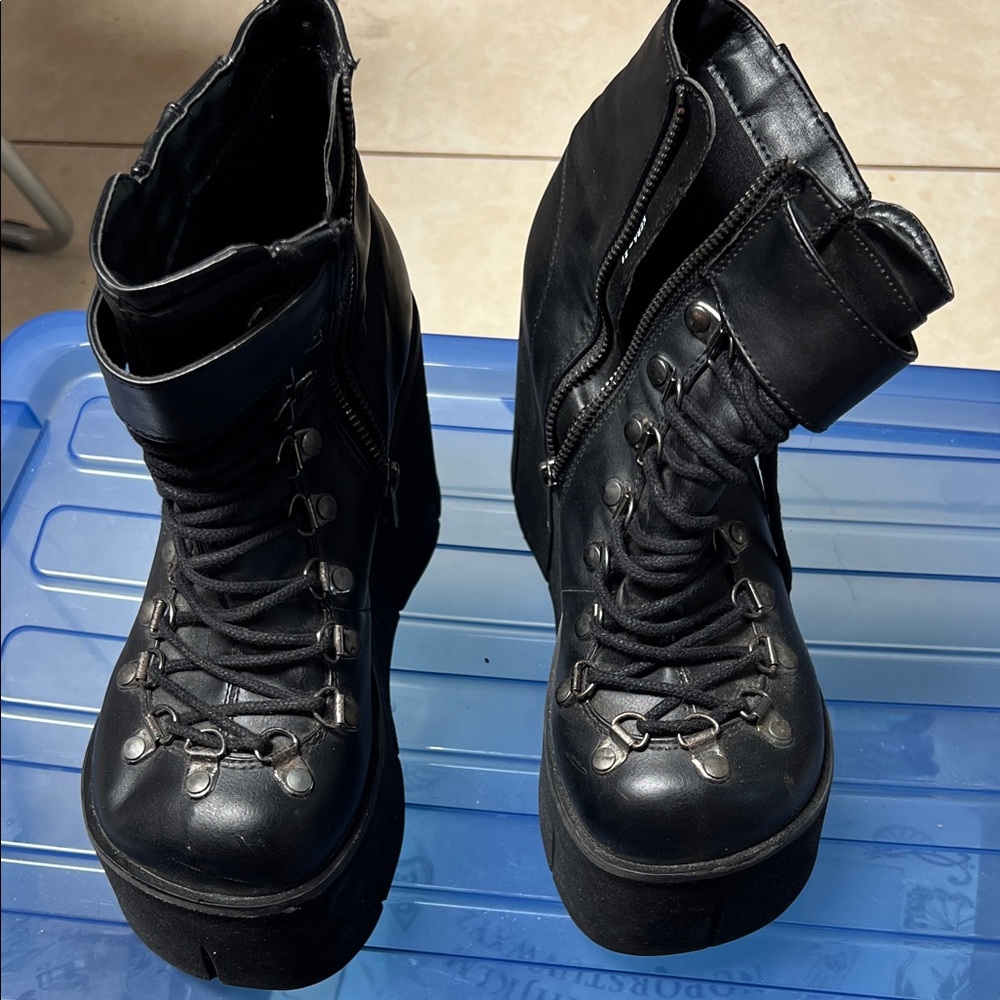 Demonia Black Lace-Up Platform Boots